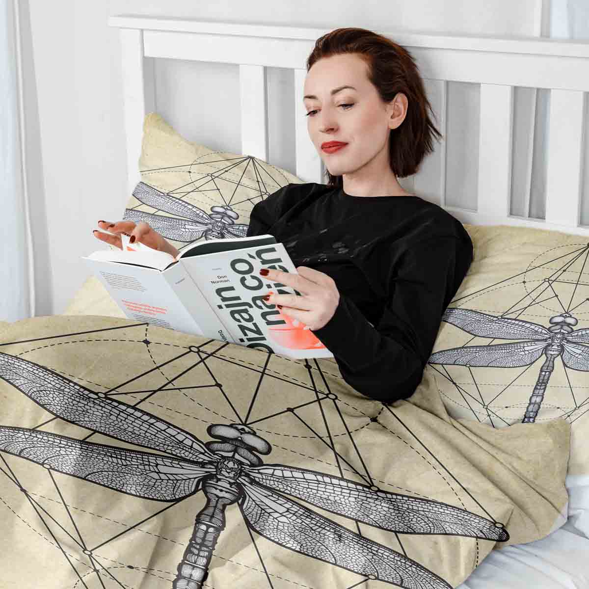 Therapy blankets bedding set yellow with dragonfly