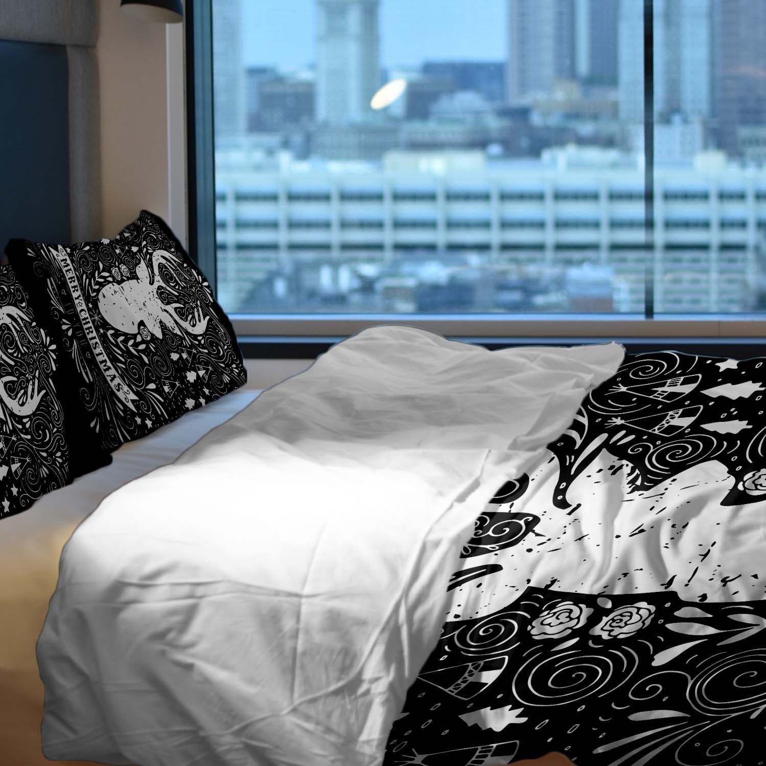 Juego de ropa de cama con manta terapéutica negro Feliz Navidad