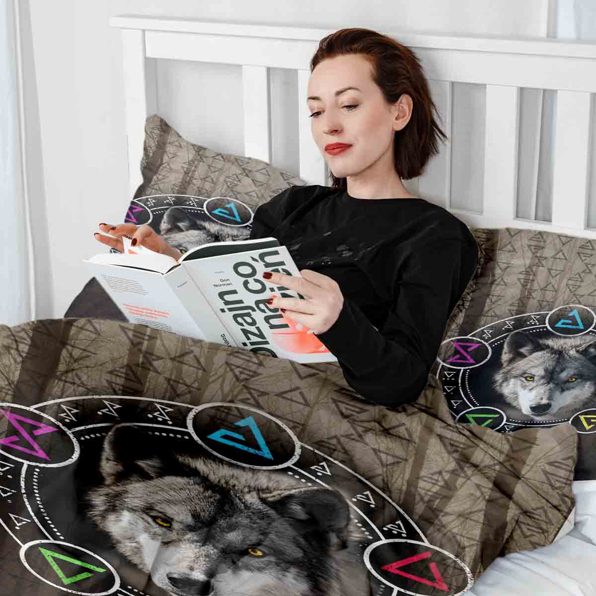 Therapiedekens beddengoed set bruin met wolf