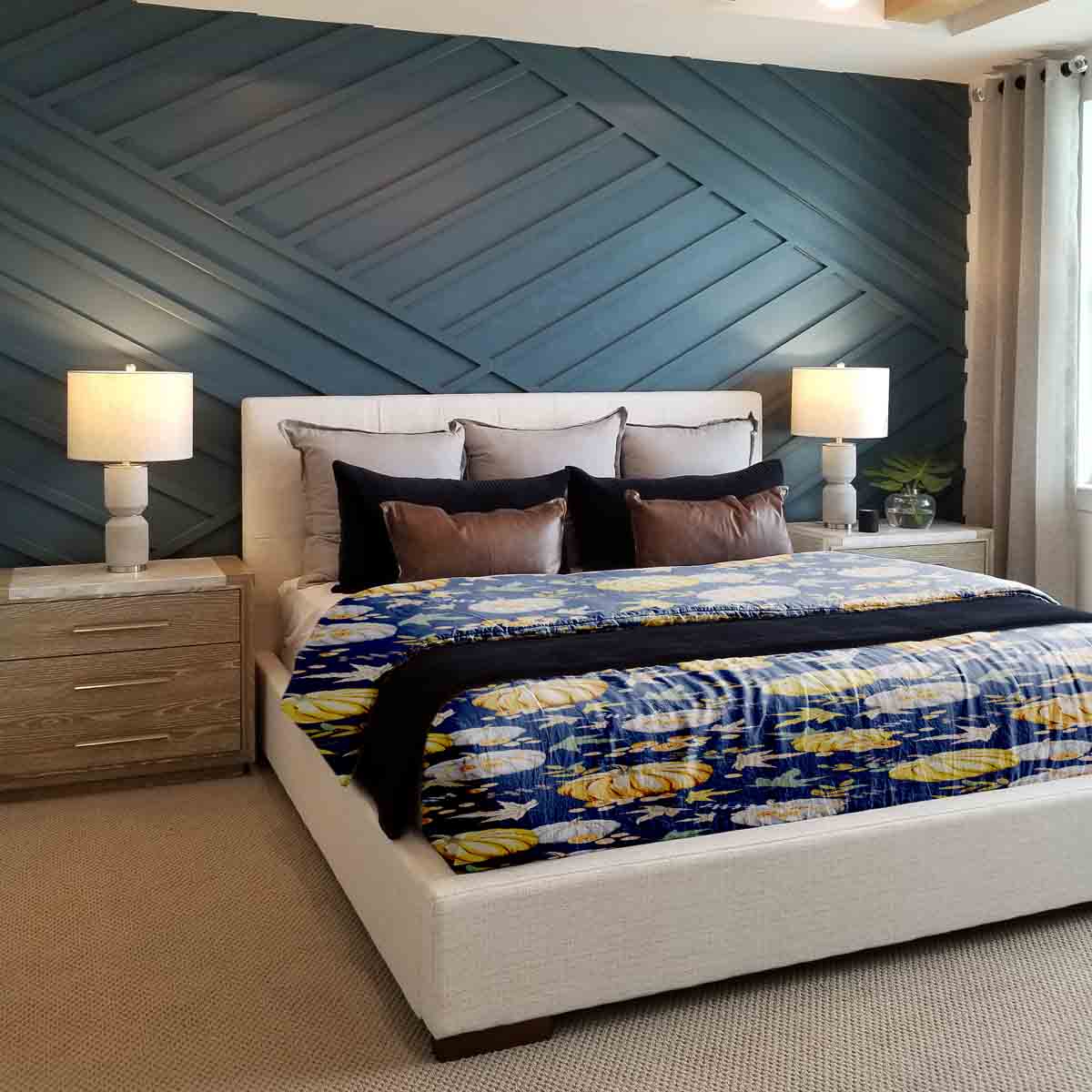 Juego de ropa de cama con mantas terapéuticas azul con calabazas