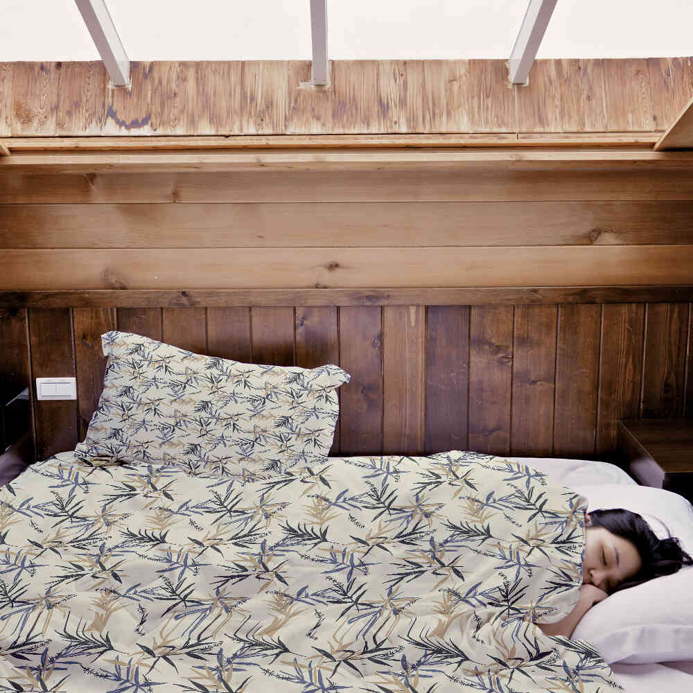 Set di biancheria da letto con coperta terapeutica motivo foglia beige