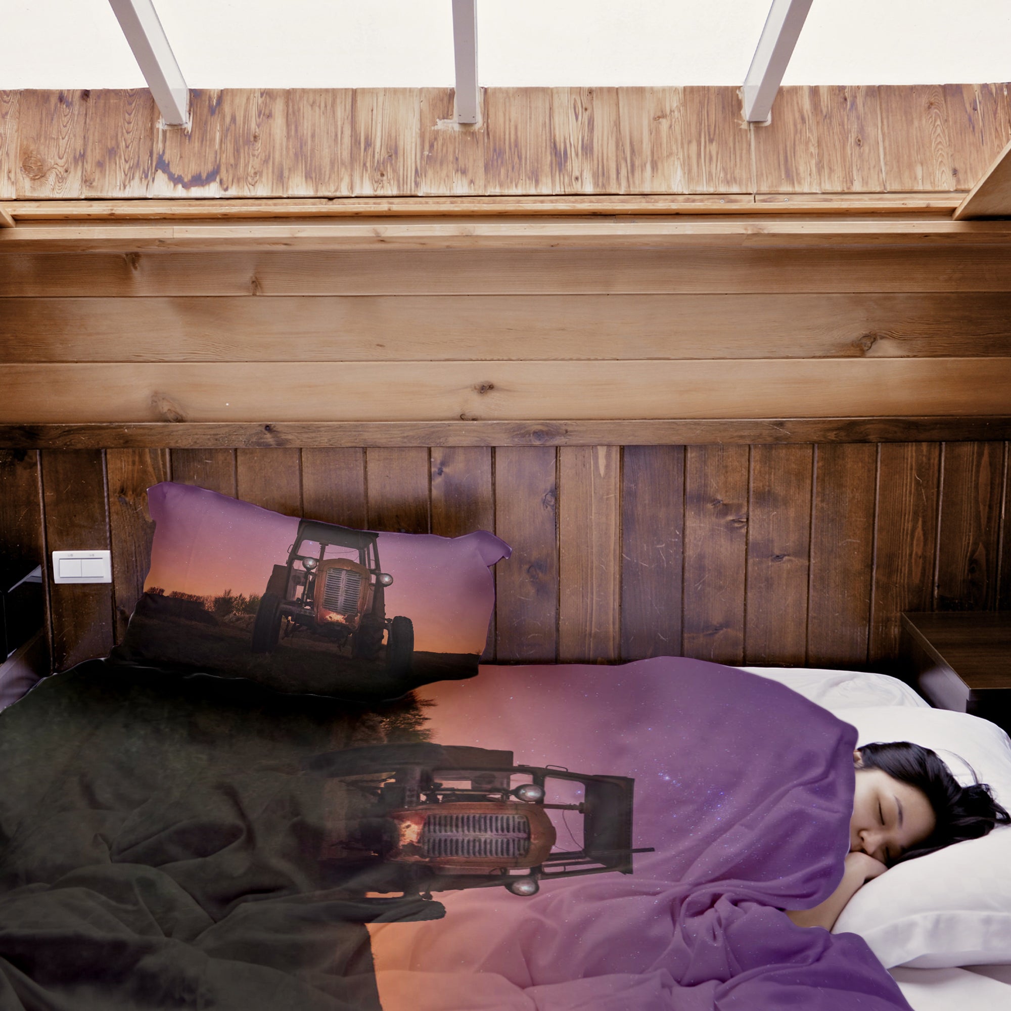 Set di biancheria da letto con coperta terapeutica viola con trattore