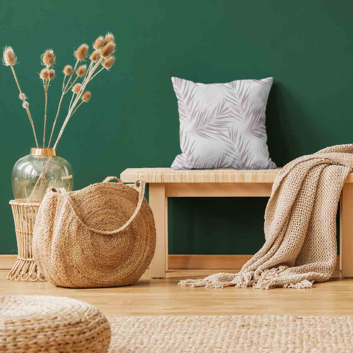 Gezondheidskussen wit met paarse bladeren