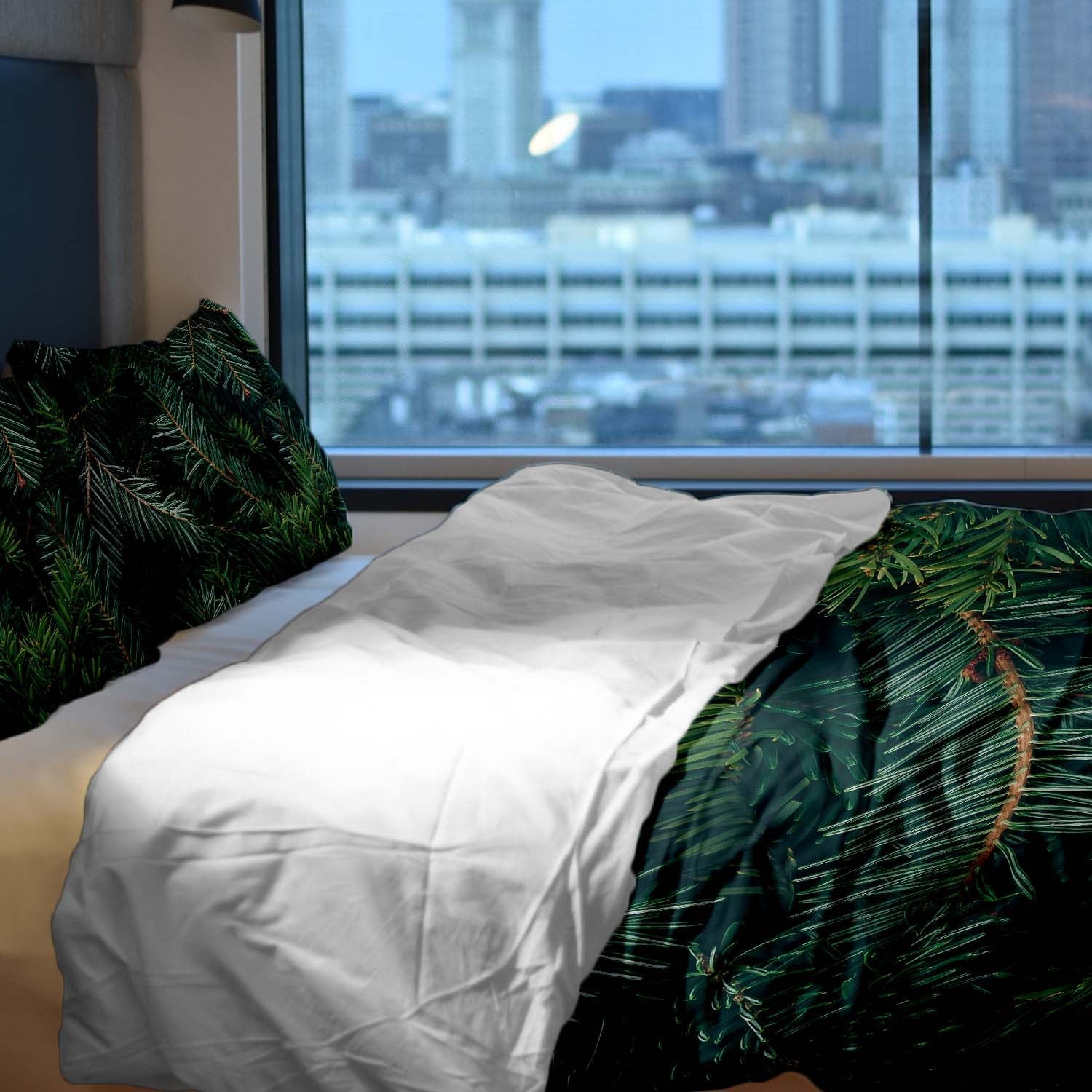 Original therapy blanket - cotton cover with green fir branches