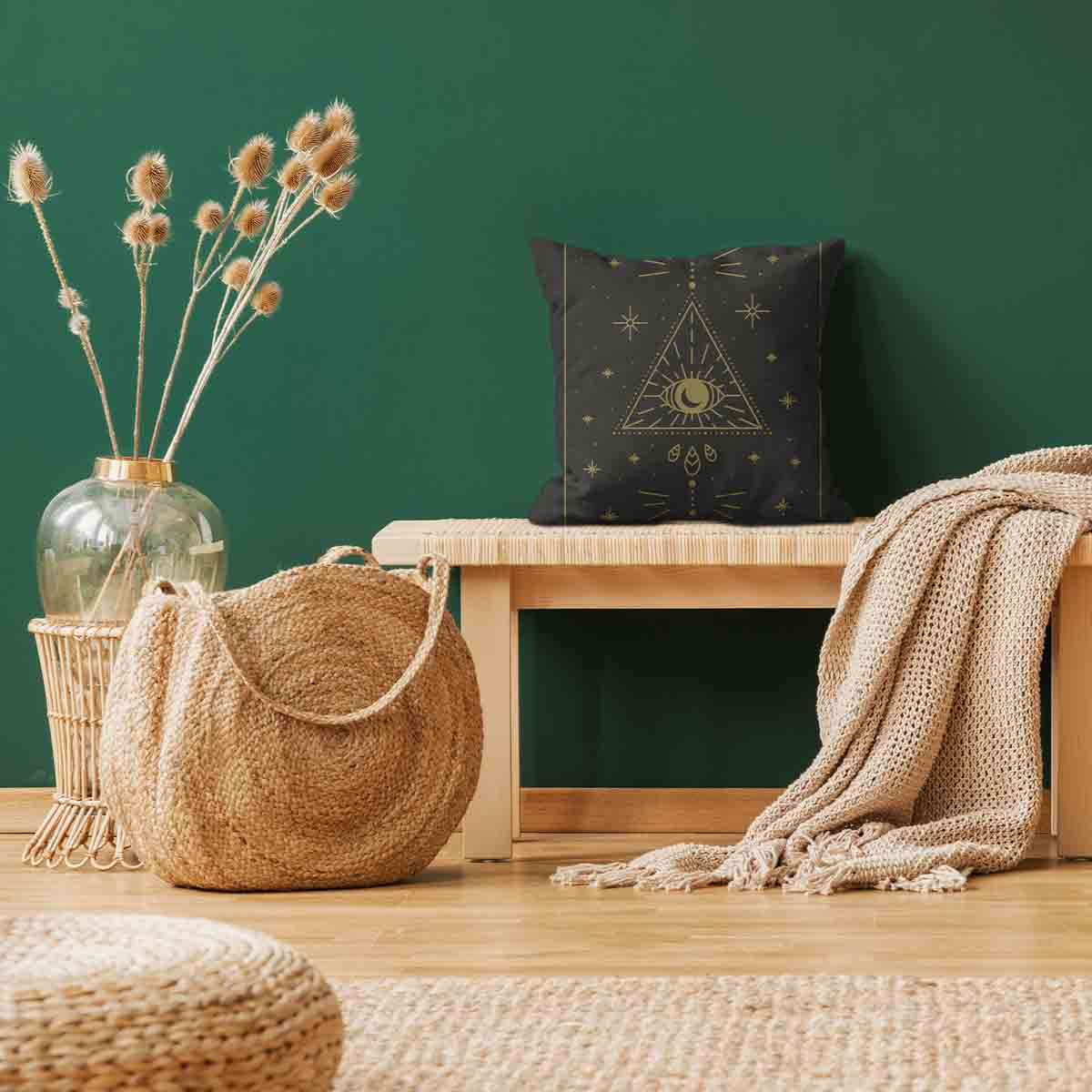 Almohada de salud negra sol y cosmos