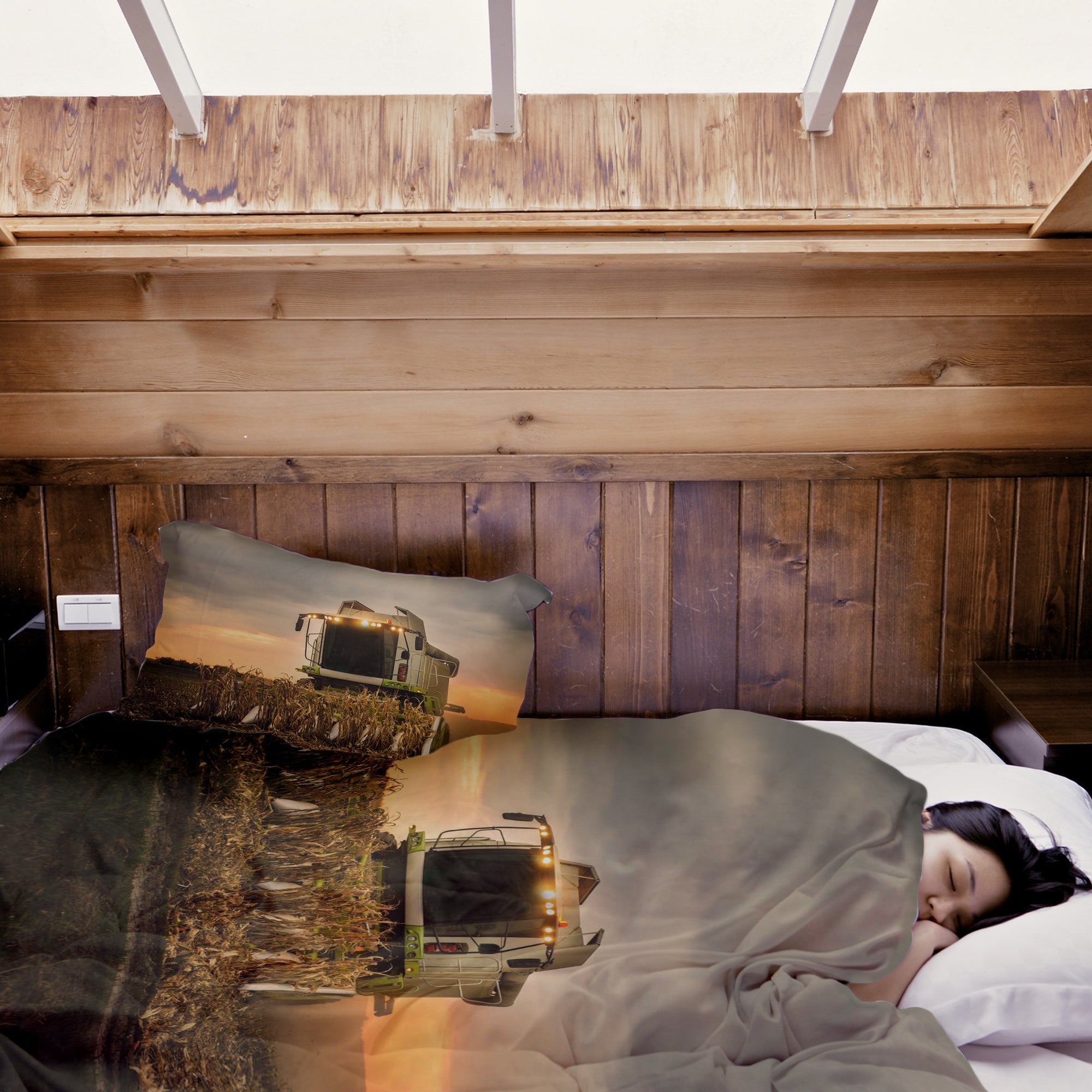 Therapy blankets bedding set brown threshing machine