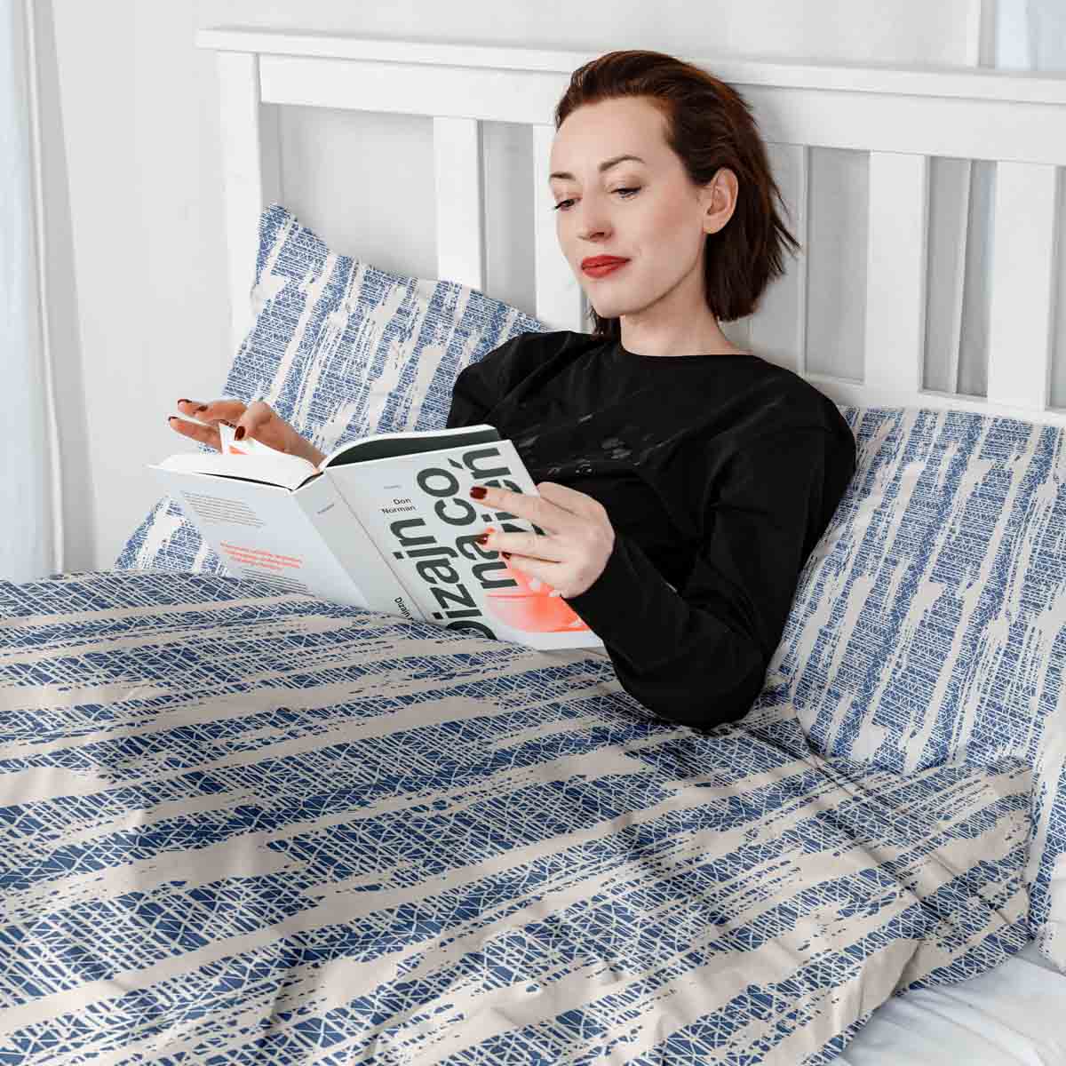 Set di biancheria da letto con coperta terapeutica e motivo blu