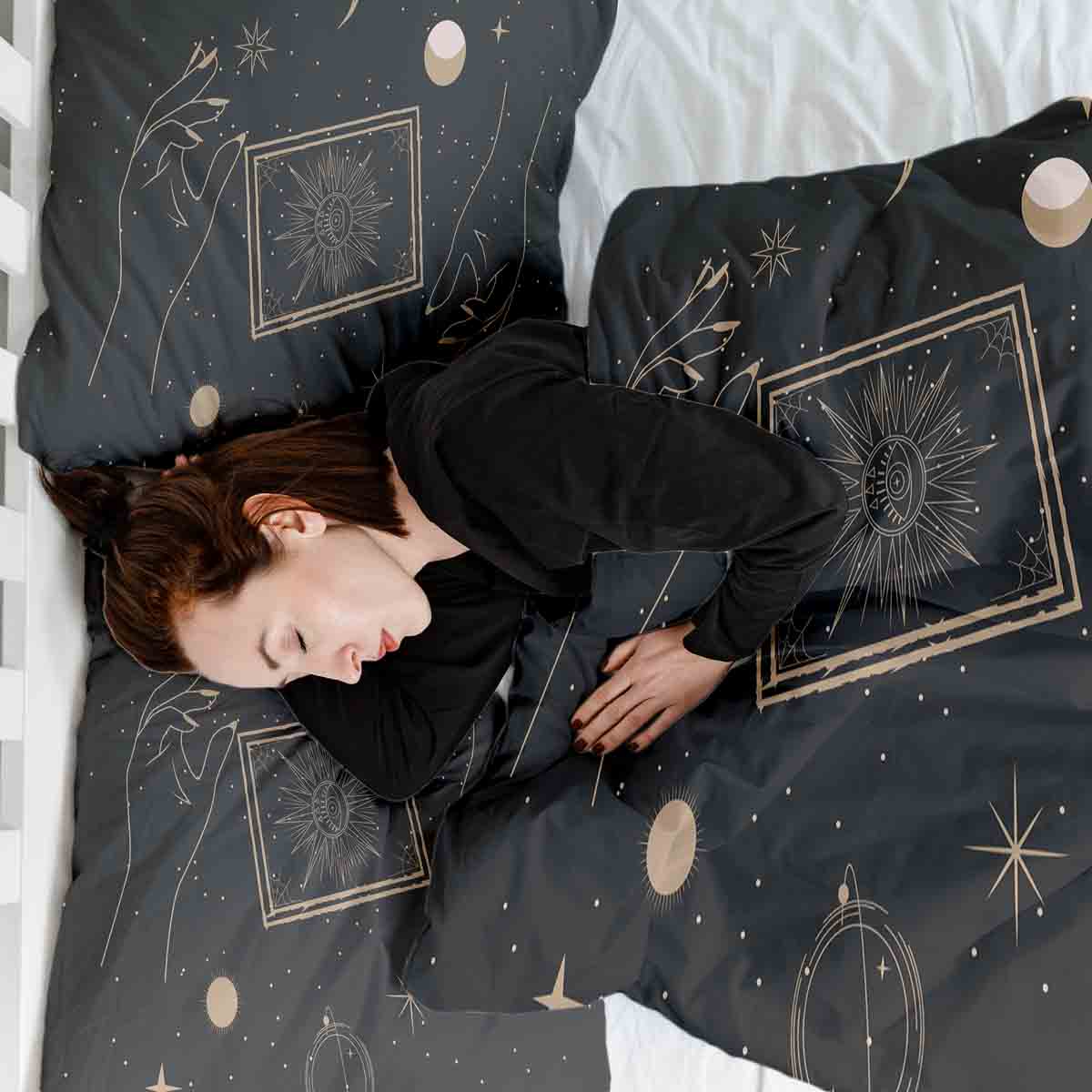 Manta terapéutica original - Funda de algodón negra con sol, luna y estrellas