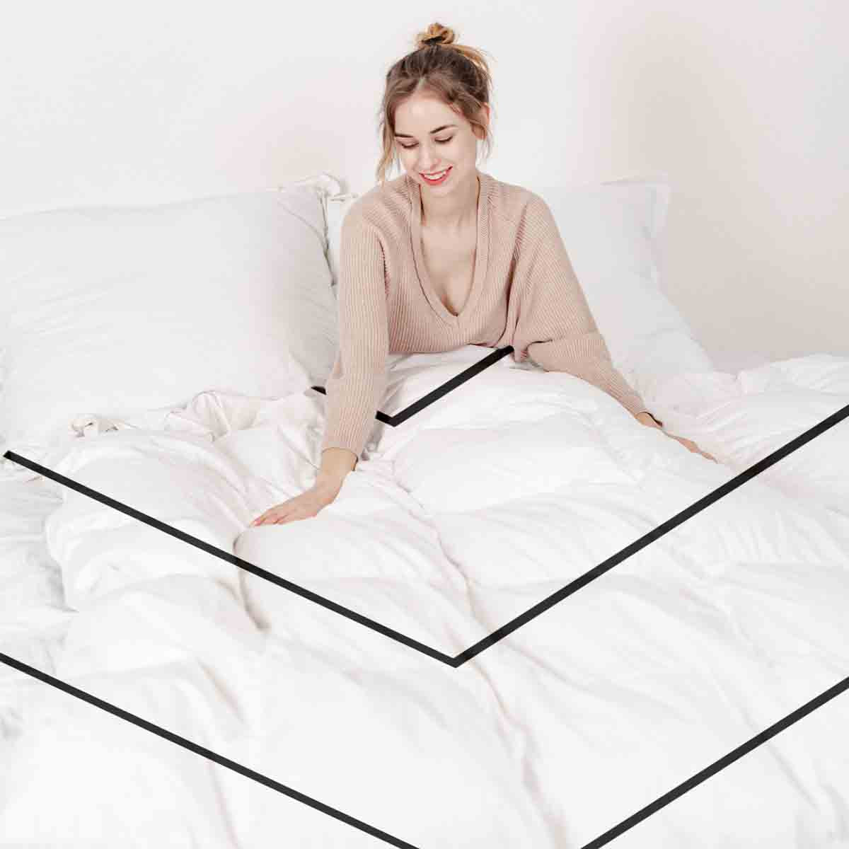 Juego de ropa de cama con manta terapéutica blanca con zigzag negro