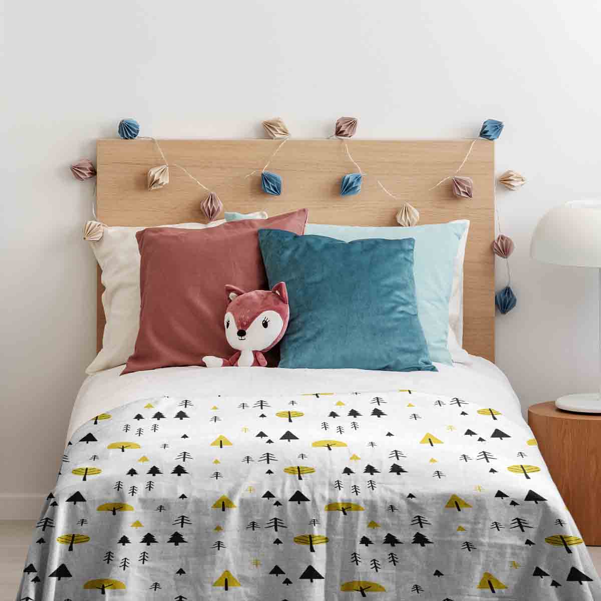 Therapiedekens beddengoedset met gele bomen