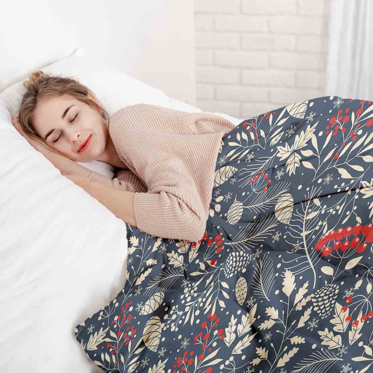 Set di biancheria da letto con coperte terapeutiche e foglie natalizie