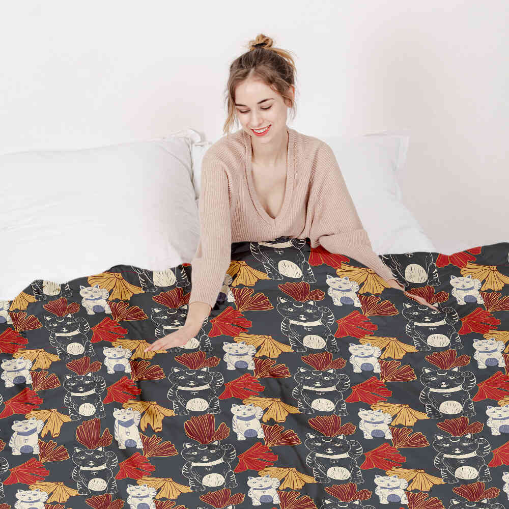 Therapy blankets bedding set waving cat