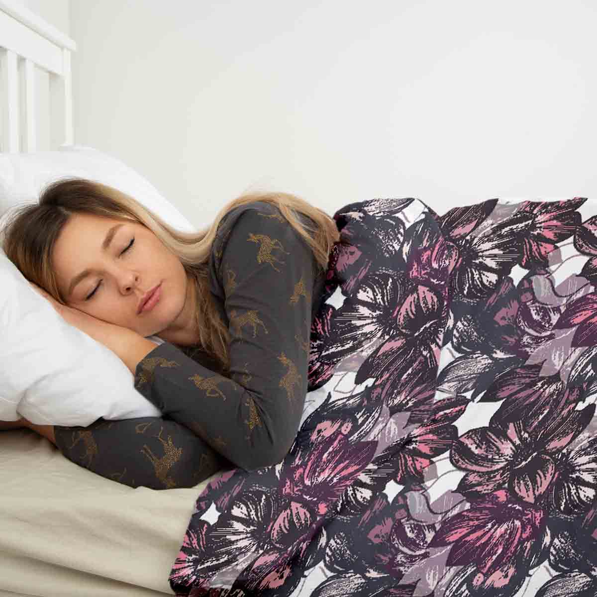 Therapiedekens beddengoed set met paarse bloemenzee