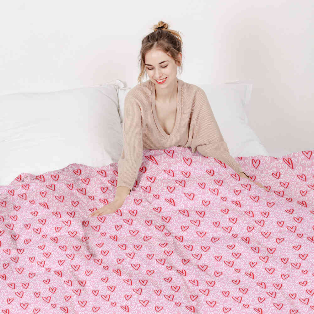 Couverture thérapeutique originale - Housse en coton rose avec cœurs rouges