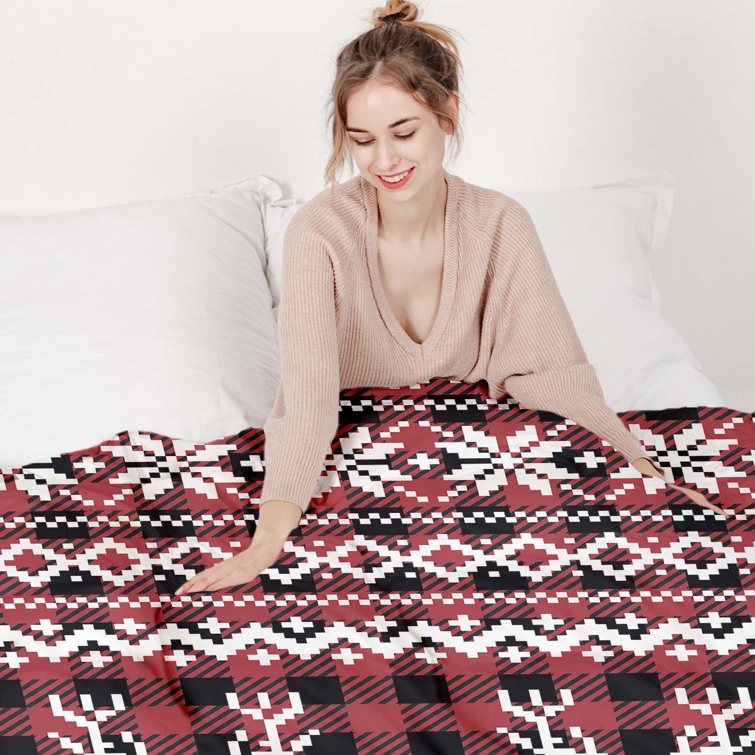 Coperta terapeutica originale - Rivestimento in cotone a quadri con renna
