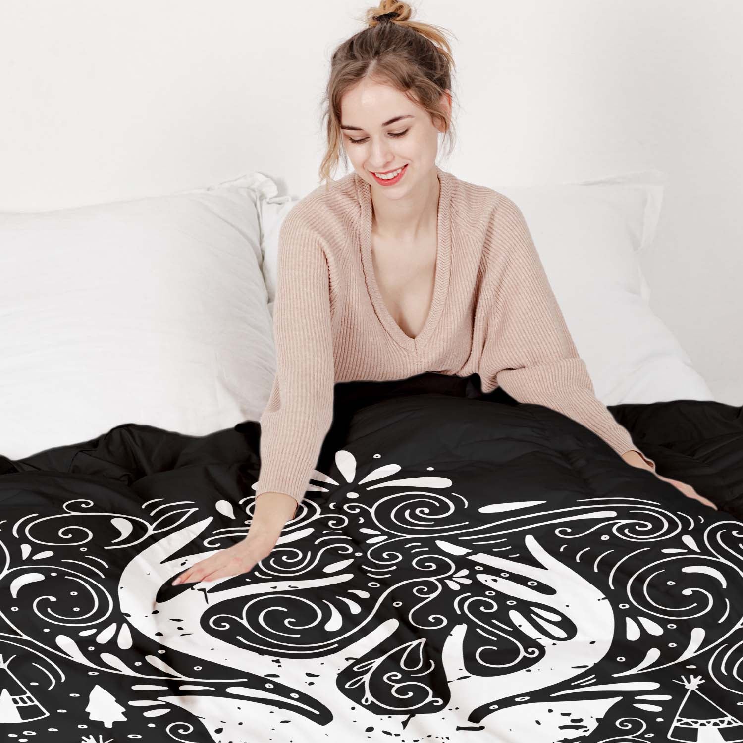 Juego de ropa de cama con manta terapéutica negro Feliz Navidad