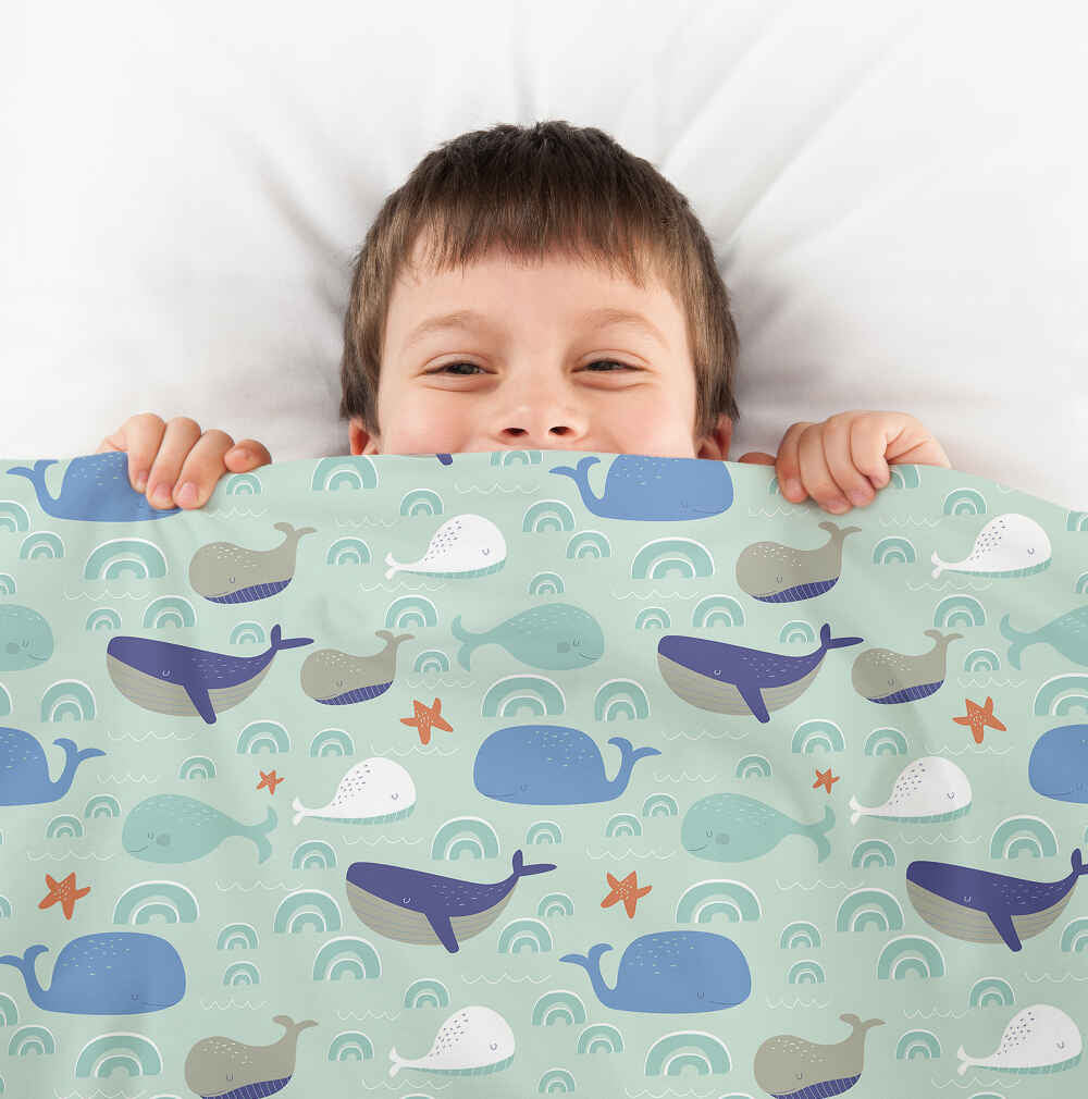 Therapy blankets bedding set green with whales