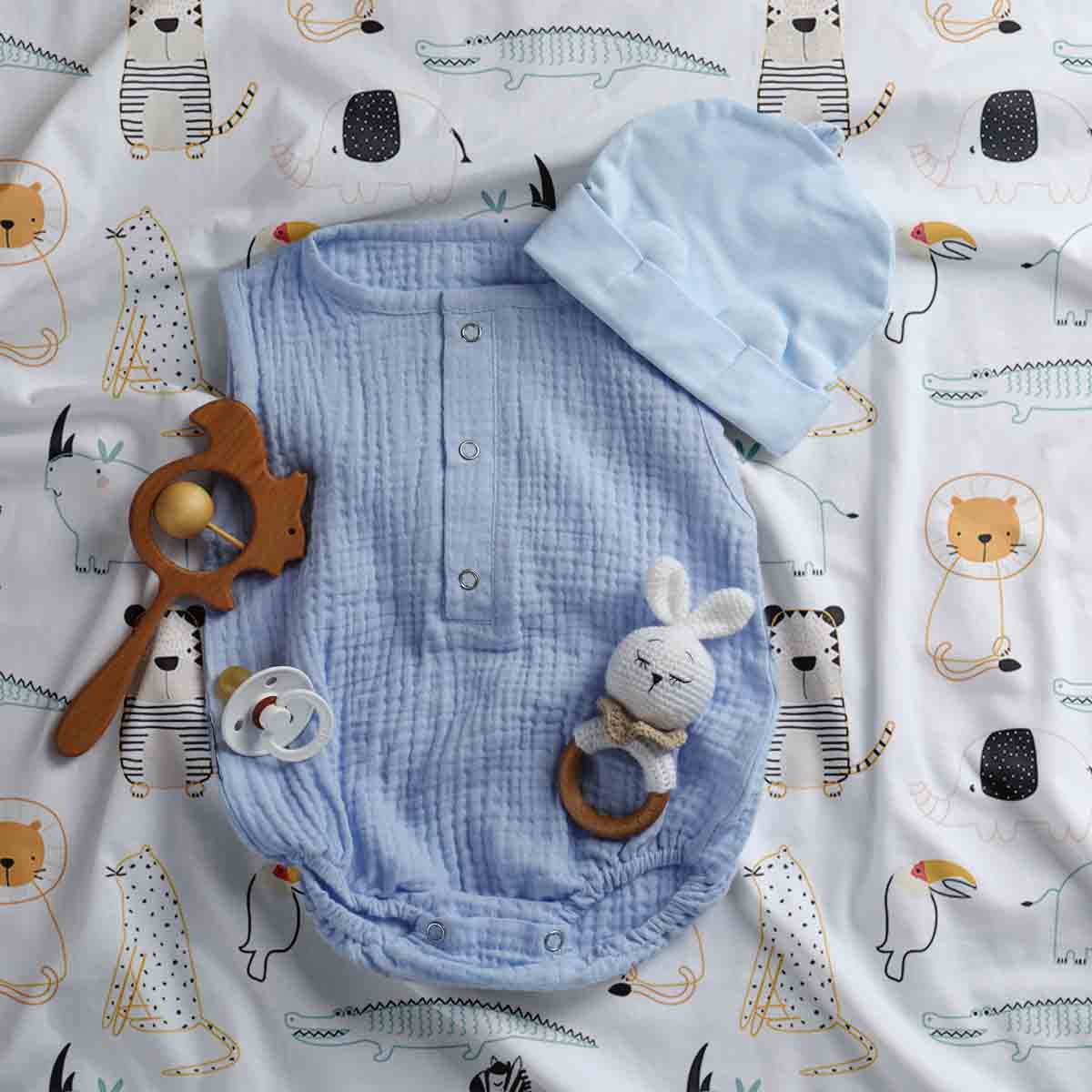 Originele therapiedeken - katoenen hoes wit met dieren uit de dierentuin