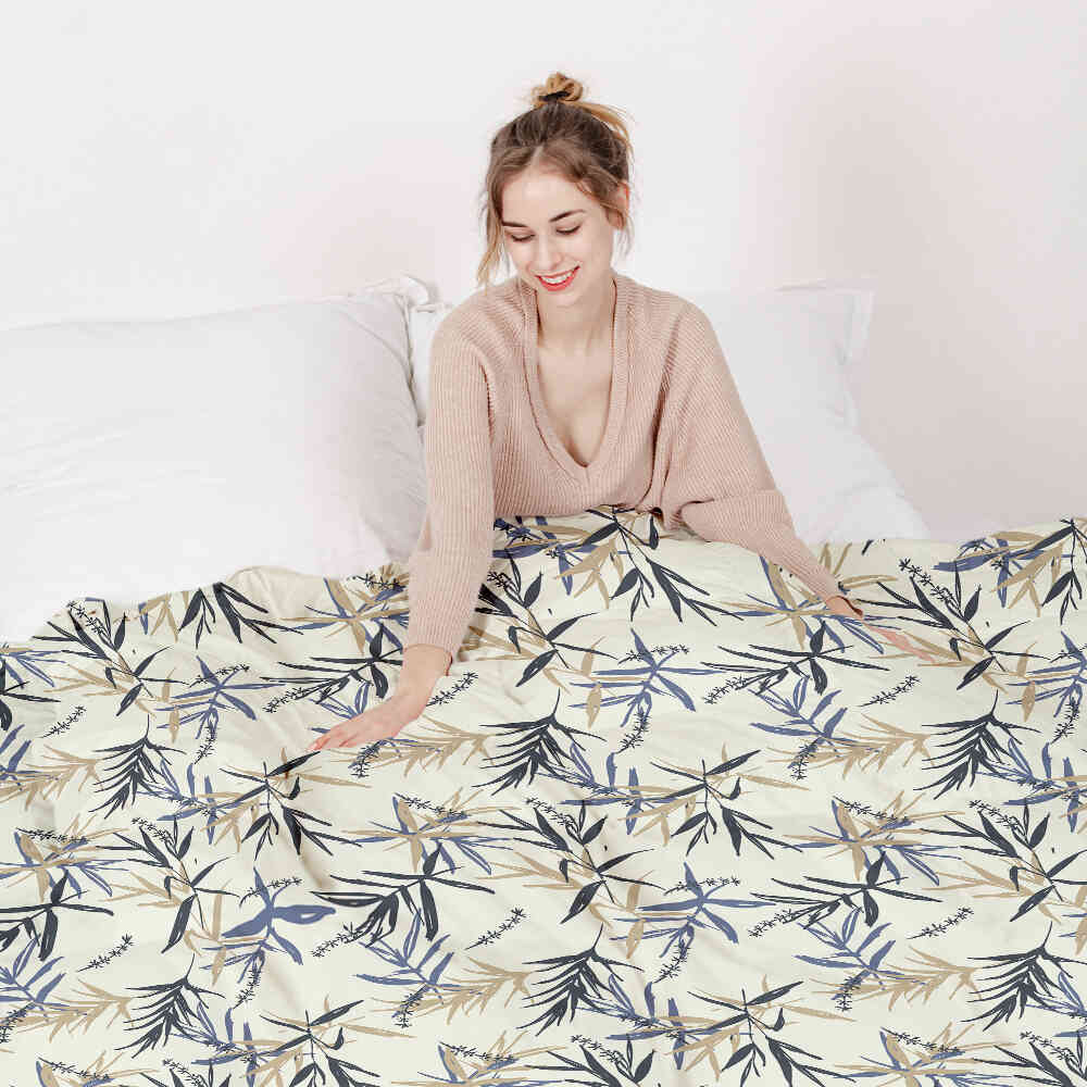 Set di biancheria da letto con coperta terapeutica motivo foglia beige