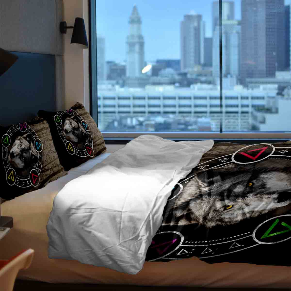 Therapiedekens beddengoed set bruin met wolf