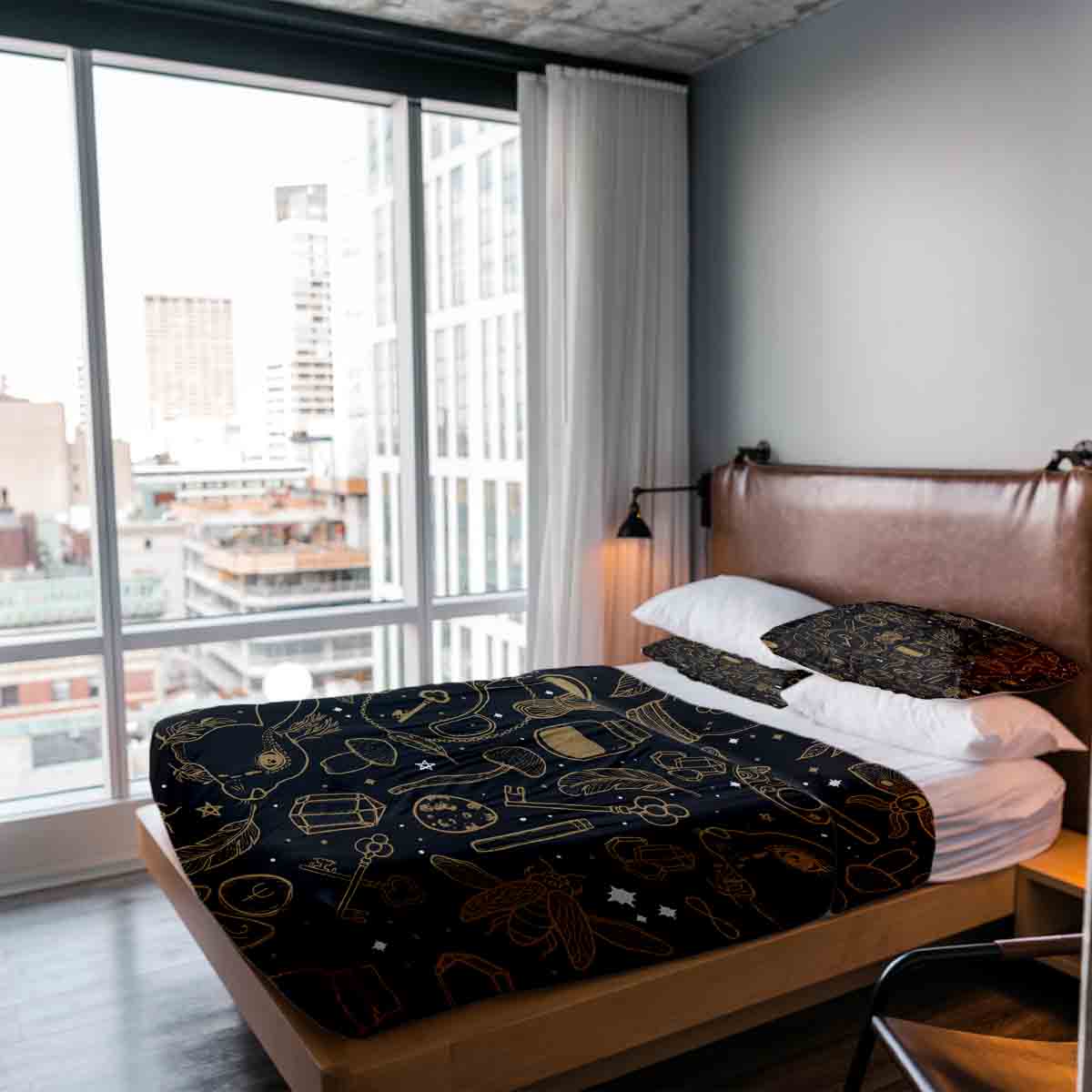 Juego de ropa de cama con manta terapéutica negro mágico