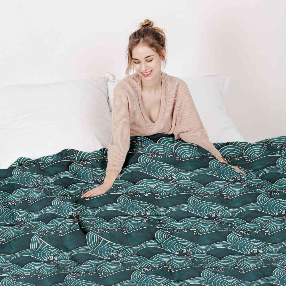 Therapy blankets bedding set waves turquoise-green