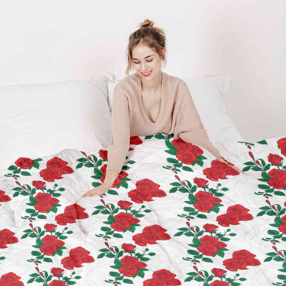 Coperta terapeutica originale - Rivestimento in cotone bianco con cespuglio di rose