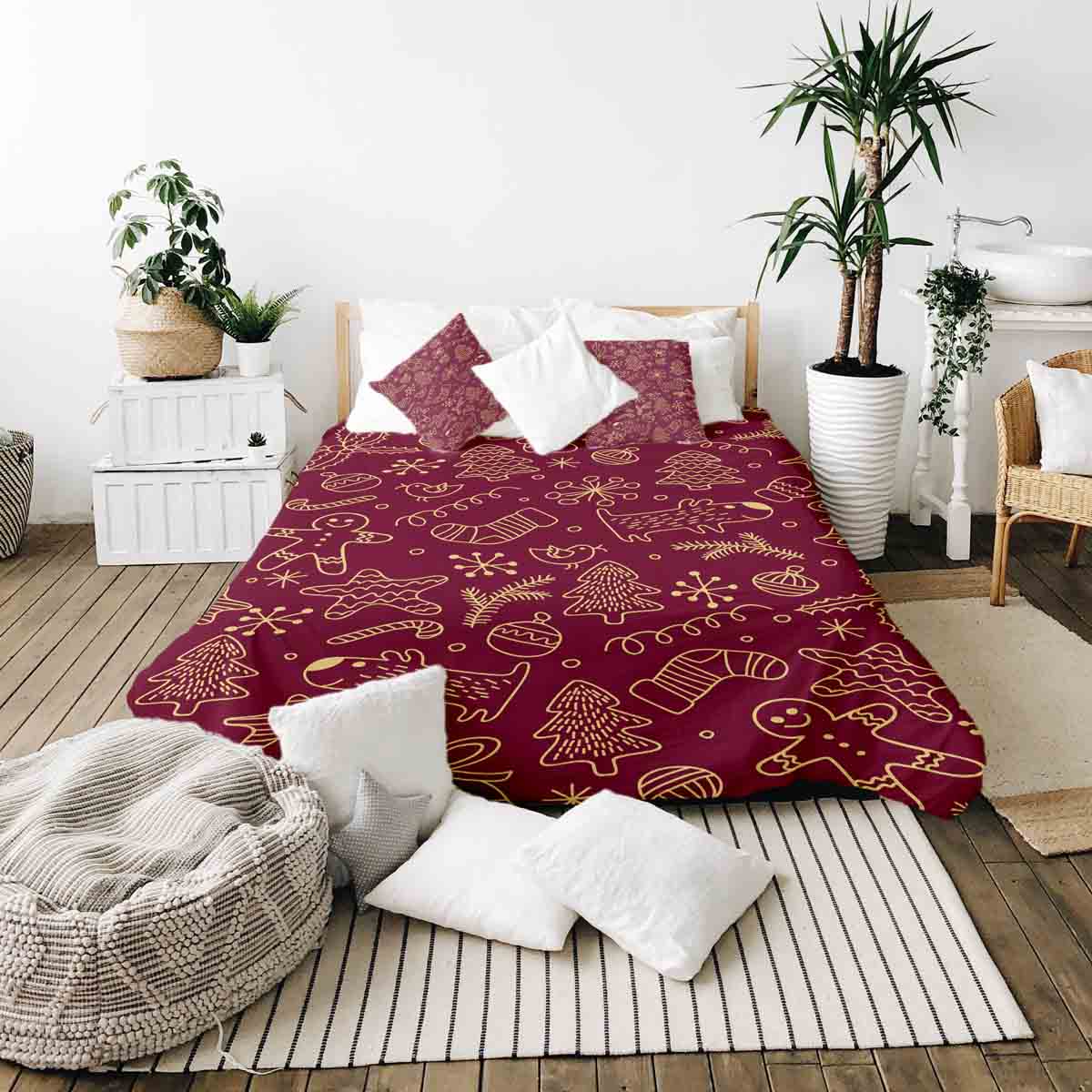 Couverture thérapeutique originale - Housse en coton rouge avec motifs de Noël amusants