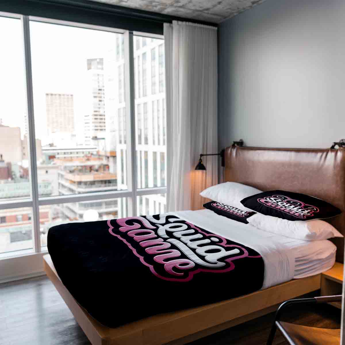 Set de ropa de cama con manta terapéutica negro Squid