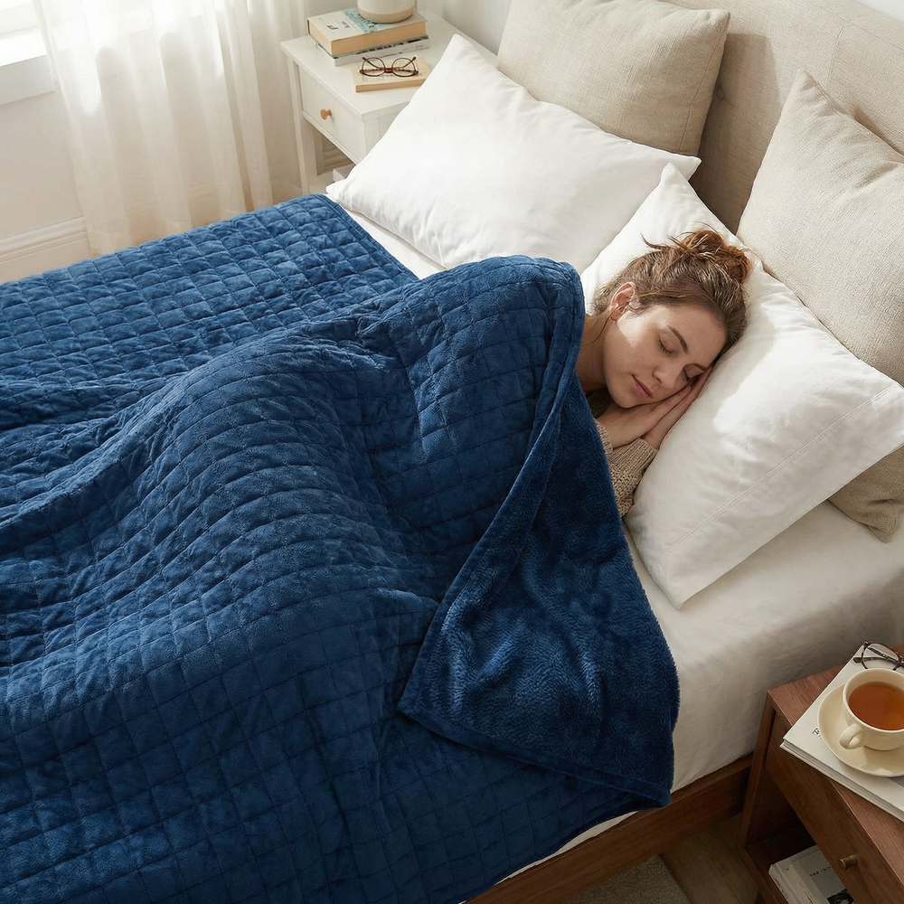 Original therapy blanket - weighted blanket with 4-season cover in blue for adults