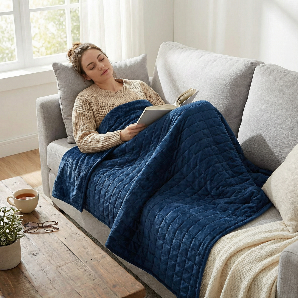 Original therapy blanket - weighted blanket with 4-season cover in blue for adults