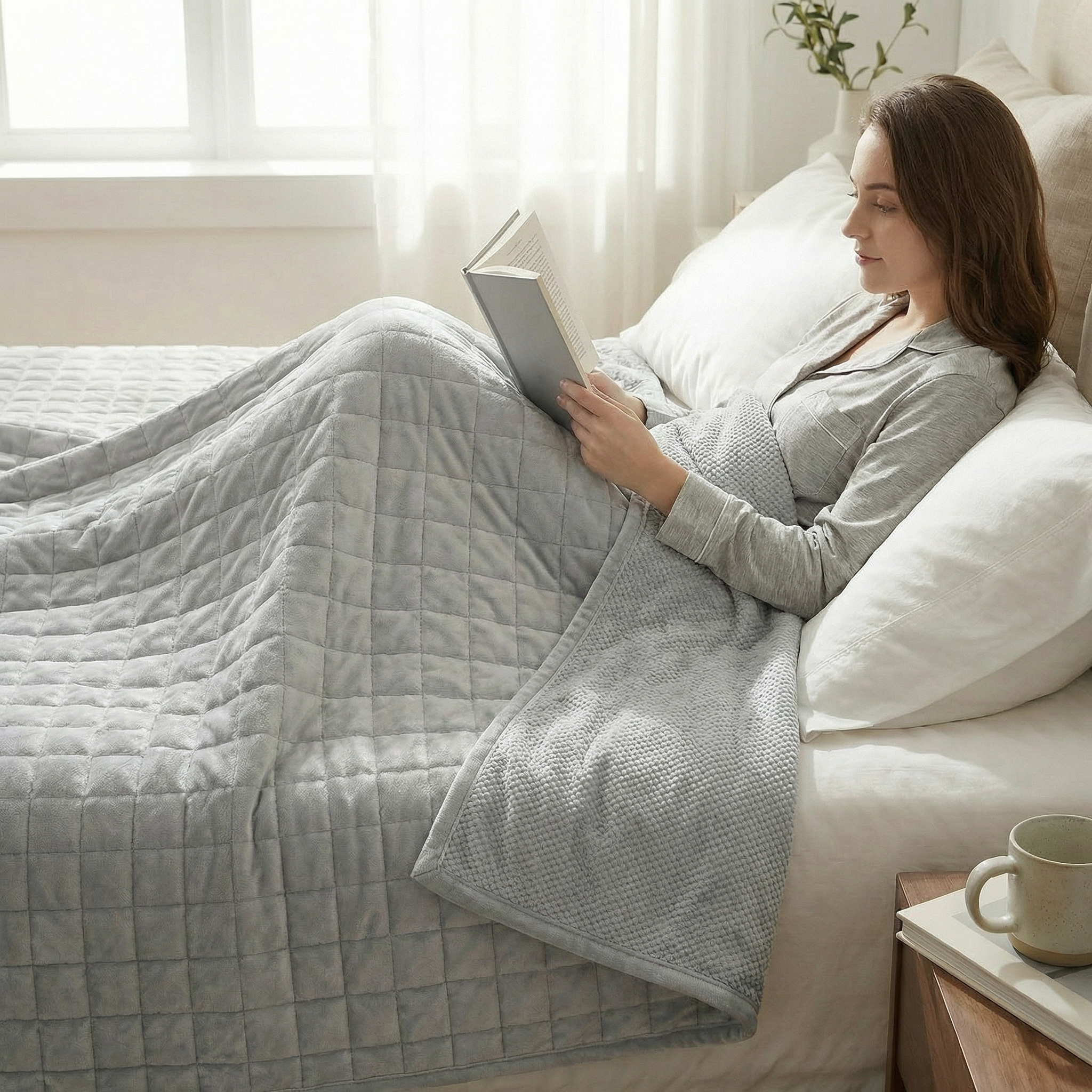 Original therapy blanket - weighted blanket with 4-season cover in fir green for adults