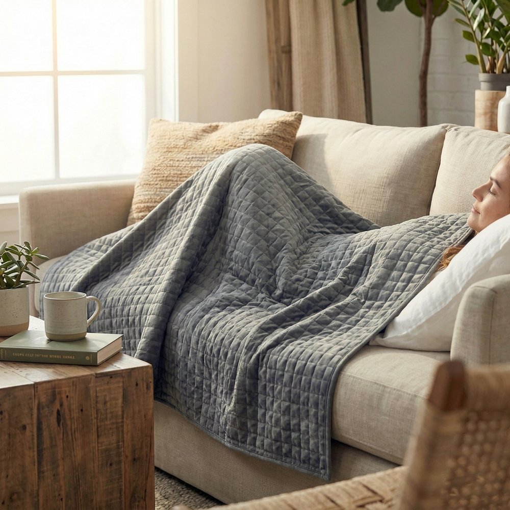 Original therapy blanket - weighted blanket with 4-season cover in gray for adults