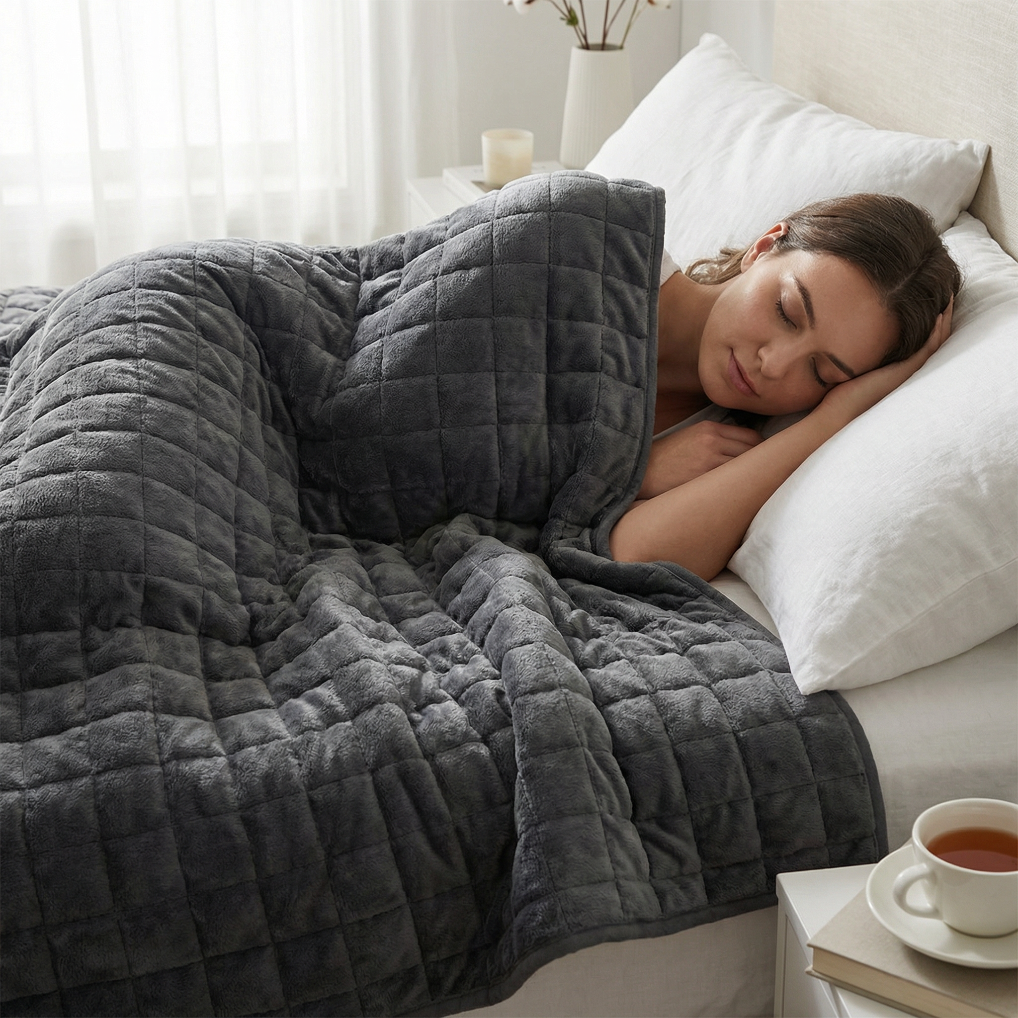 Manta terapéutica original - Manta con peso con funda para las 4 estaciones en verde abeto para adultos