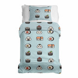 Therapy blanket and bedding set, light blue with sushi.