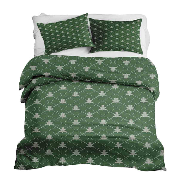 Therapy blanket bedding set, green with fir trees.