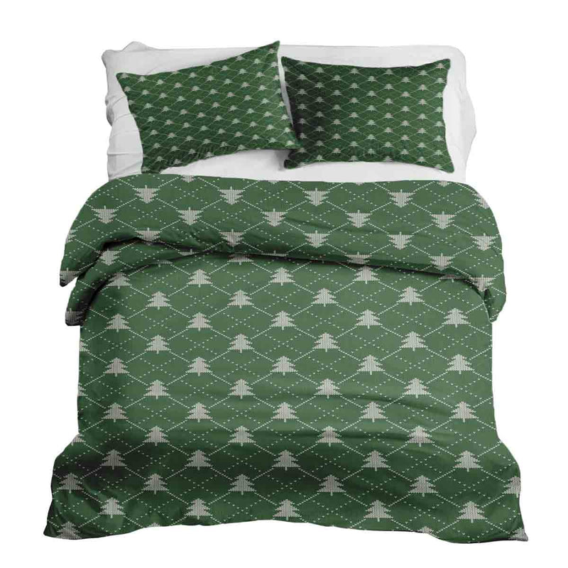 Therapy blanket bedding set, green with fir trees.
