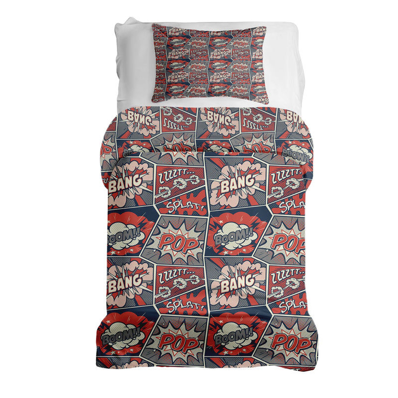 Set de ropa de cama con manta terapéutica roja con cómic