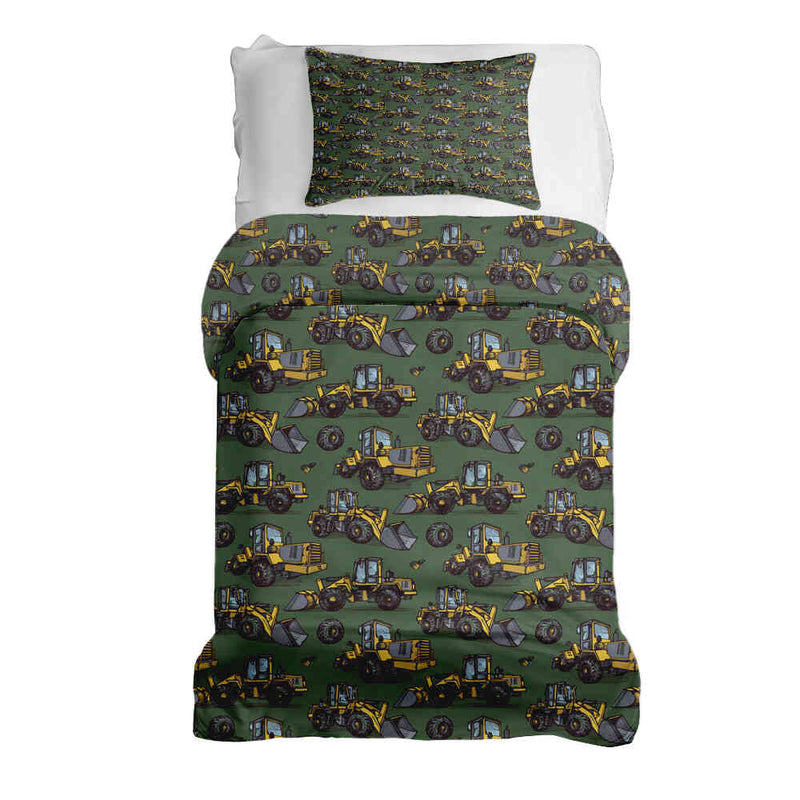 Therapy blanket bedding set, green tractor