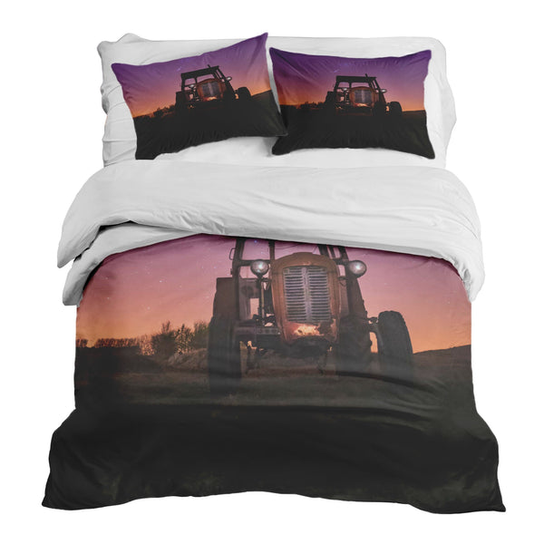 Therapy blanket and bedding set, purple with tractor.