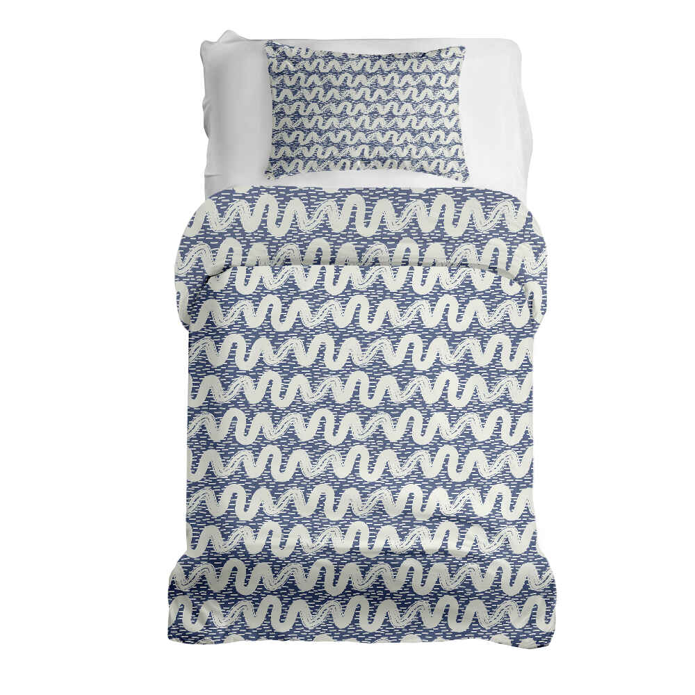 Set de ropa de cama con manta terapéutica, olas blancas y azules