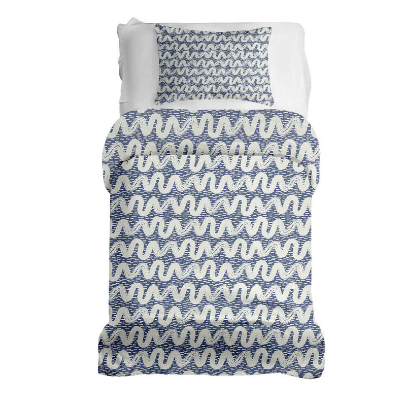 Therapy blanket and bedding set, blue and white waves.