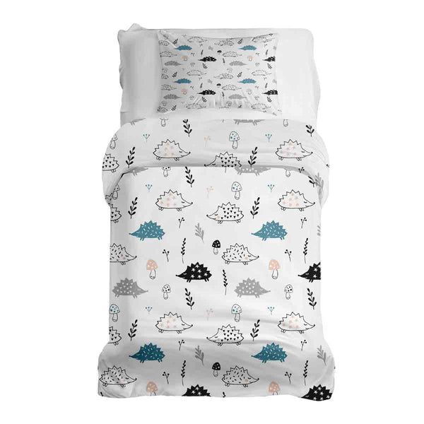 Therapy blanket and bedding set, white with hedgehog.