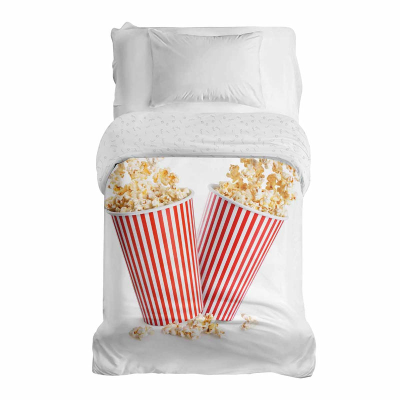 Manta terapéutica con funda de algodón blanca con palomitas de maíz