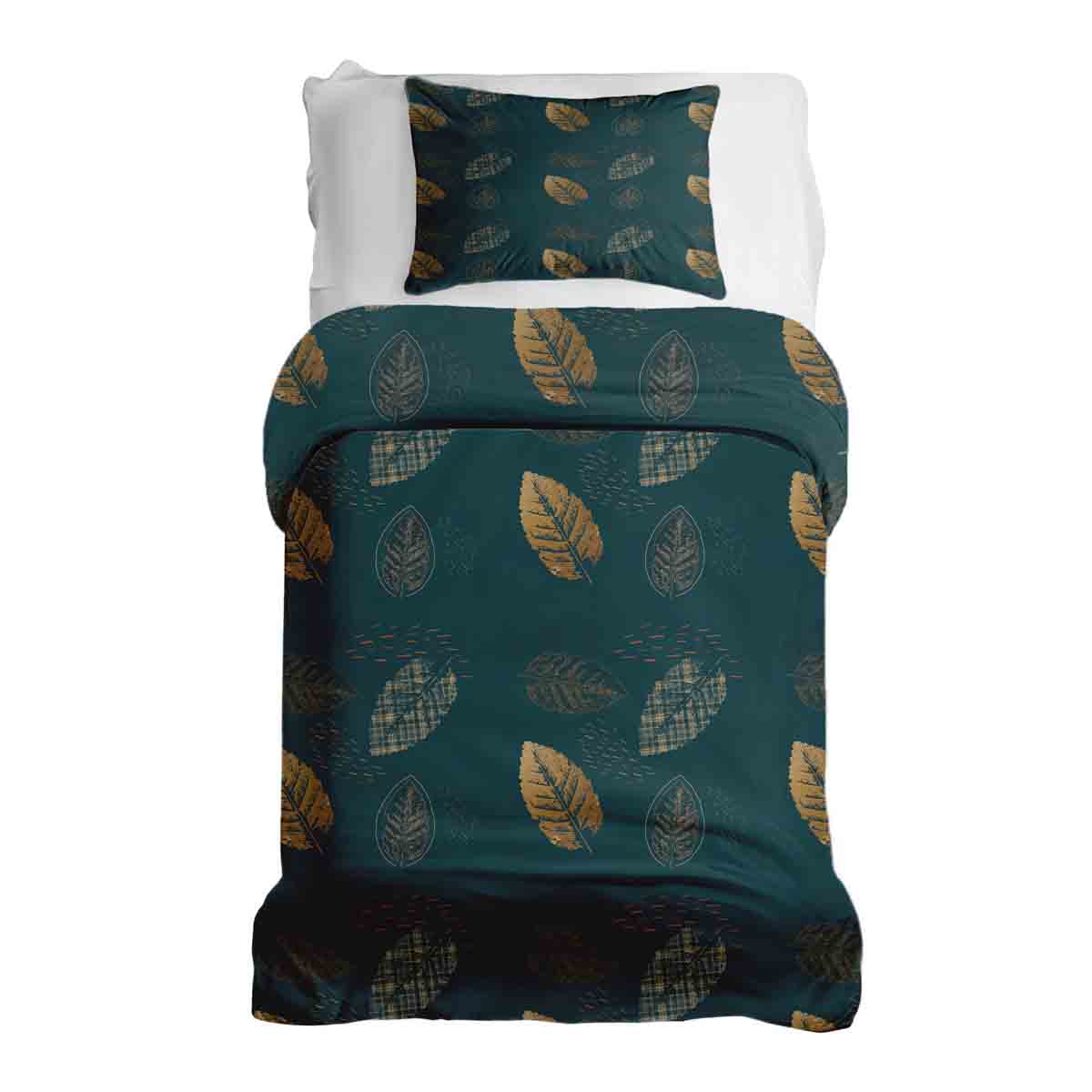 Set di biancheria da letto con coperta terapeutica verde con foglia dorata