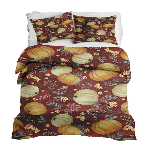 Juego de ropa de cama con mantas terapéuticas rojo con calabazas
