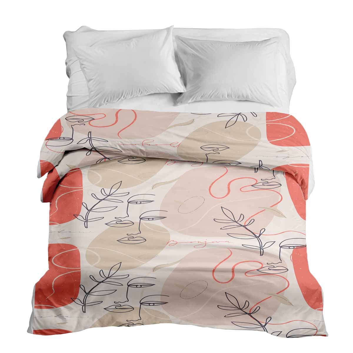 Originele therapiedeken - katoenen hoes beige met abstract gezicht