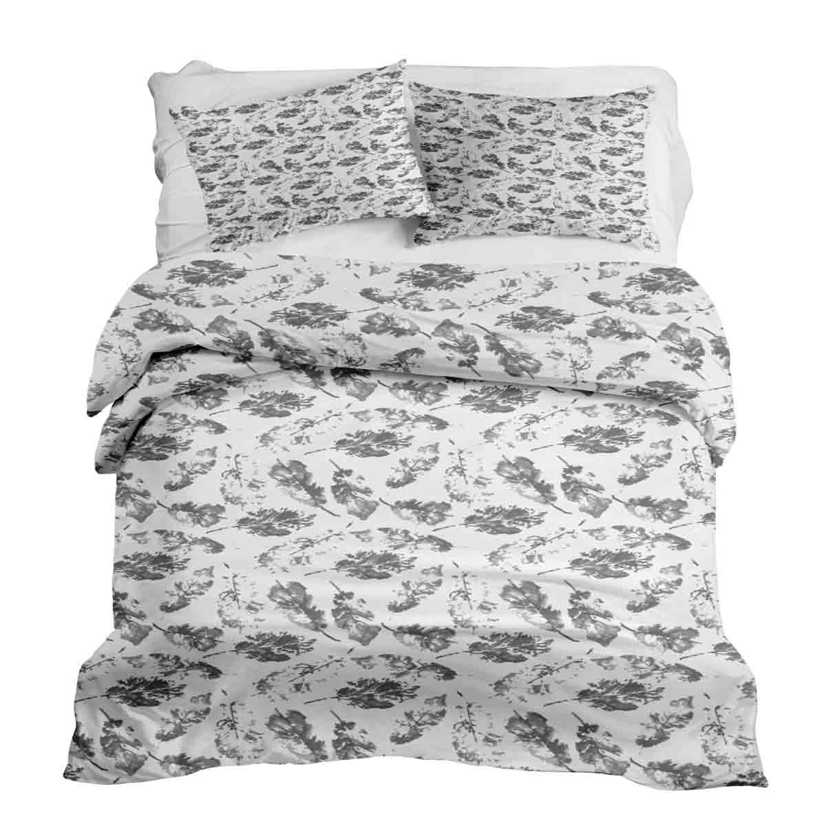 Therapy blankets bedding set white with gray leaves