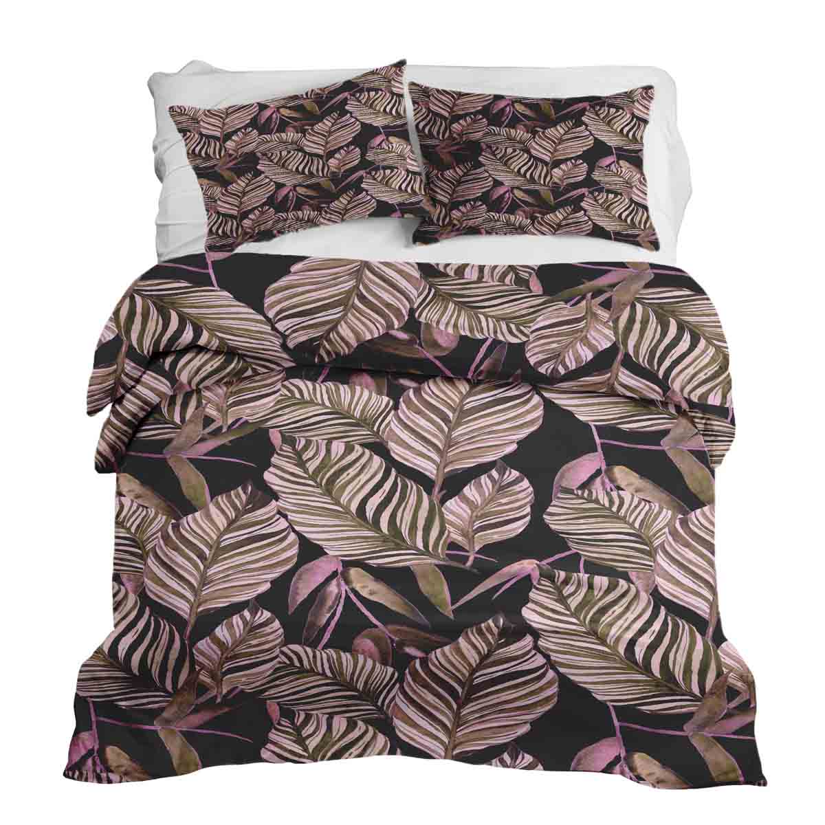 Set di biancheria da letto con coperte terapeutiche nero con foglie viola