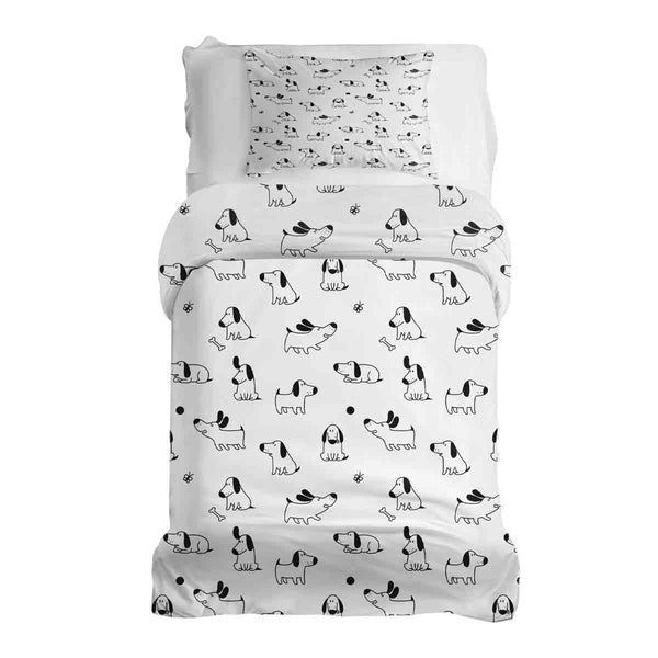Therapy blanket bedding set, white with dogs.